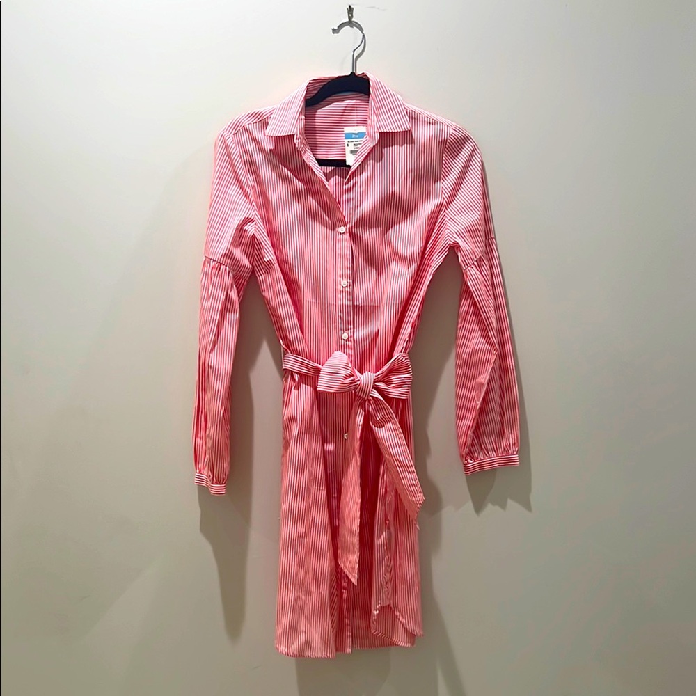New J.McLaughlin Red Striped Button-Up Dress—Size S